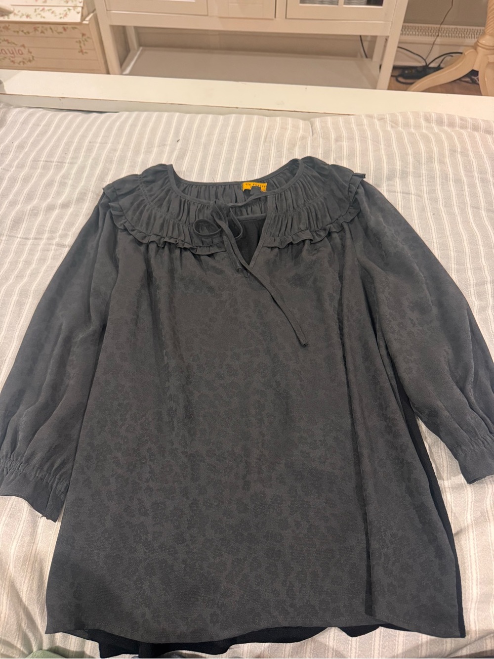 Current Air Black Ruffled Yoke Blouse with Tie